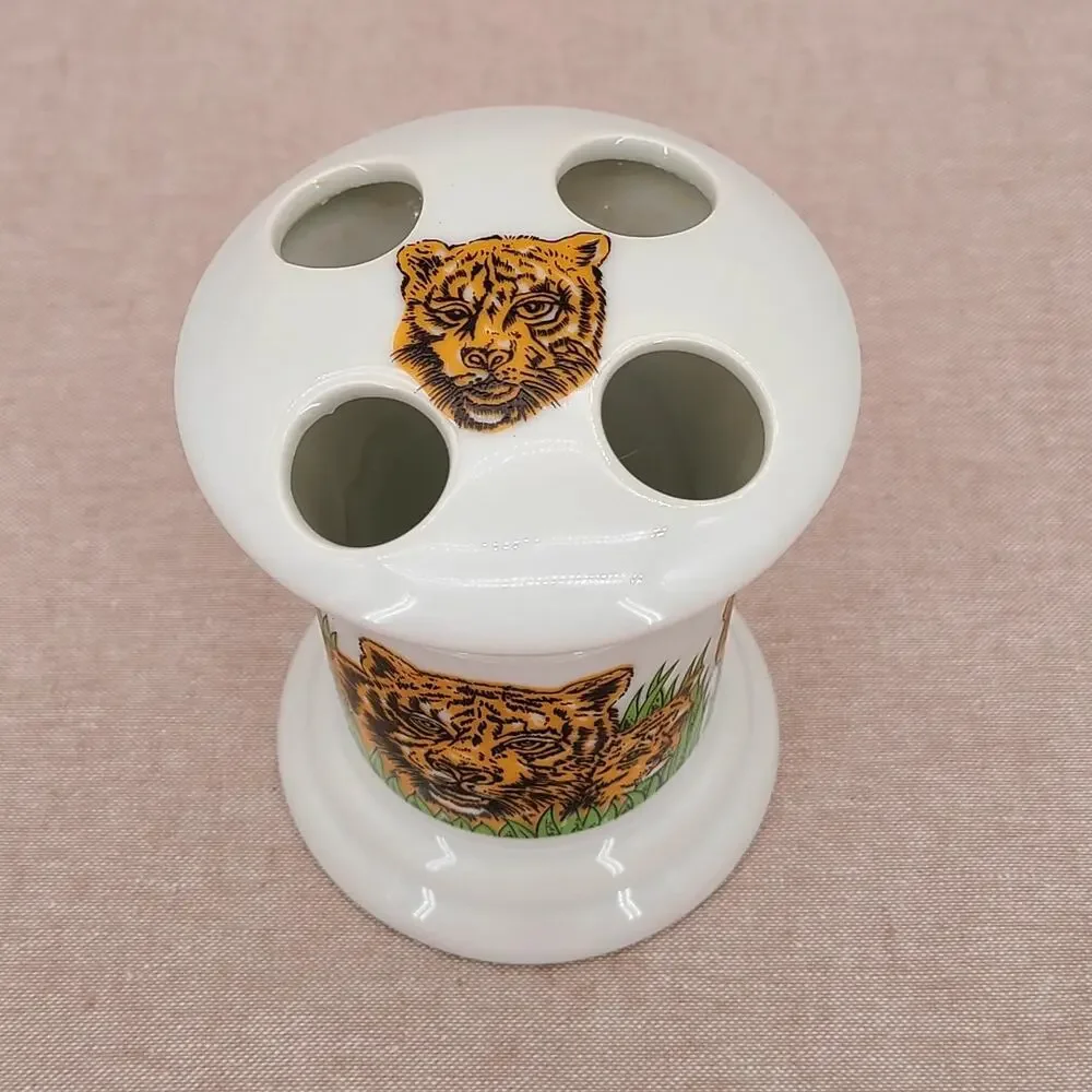 VTG Seymour Mann Japan Safari Tigers Toothbrush Holder 70s MCM kitschy bohemian
